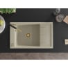 Mexen Elias granite kitchen sink 1-bowl with drainer and Flora kitchen tap, beige - 6511-69-670401-57-G