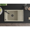 Mexen Elias 1-bowl granite sink with drainer and Flora kitchen faucet, beige - 6511-69-670401-70-B