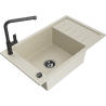 Mexen Elias 1-bowl granite sink with drainer and Flora kitchen tap, beige - 6511-69-670401-70-B