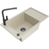 Mexen Elias 1-compartment granite sink with a drip tray and kitchen mixer tap Flora, Beige - 6511-69-670401-70-B