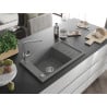 Mexen Elias granite kitchen sink 1-bowl with drainer and Flora kitchen faucet, gray - 6511-71-670401-00