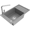 Mexen Elias 1-compartment granite sink with a drip tray and kitchen mixer tap Flora, Grey - 6511-71-670401-00