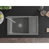 Mexen Elias 1-compartment granite sink with a drip tray and kitchen mixer tap Flora, Grey - 6511-71-670401-00