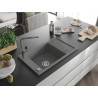 Mexen Elias 1-bowl granite sink with drainer and Flora kitchen faucet, gray - 6511-71-670401-06