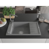 Mexen Elias single-bowl granite kitchen sink with drainer and Flora faucet, gray - 6511-71-670401-06