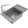 Mexen Elias granite sink 1-bowl with drainer and Flora kitchen tap, grey - 6511-71-670401-06