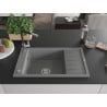 Mexen Elias granite sink 1-bowl with drainer and Flora kitchen tap, grey - 6511-71-670401-07