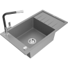 Mexen Elias 1-compartment granite sink with a drip tray and kitchen mixer tap Flora, Grey - 6511-71-670401-07