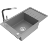 Mexen Elias granite sink 1-bowl with drainer and Flora kitchen tap, grey - 6511-71-670401-07