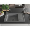 Mexen Elias granite sink 1-bowl with drainer and Flora kitchen faucet, gray - 6511-71-670401-07-B