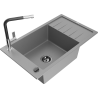 Mexen Elias 1-compartment granite sink with a drip tray and kitchen mixer tap Flora, Grey - 6511-71-670401-07-B