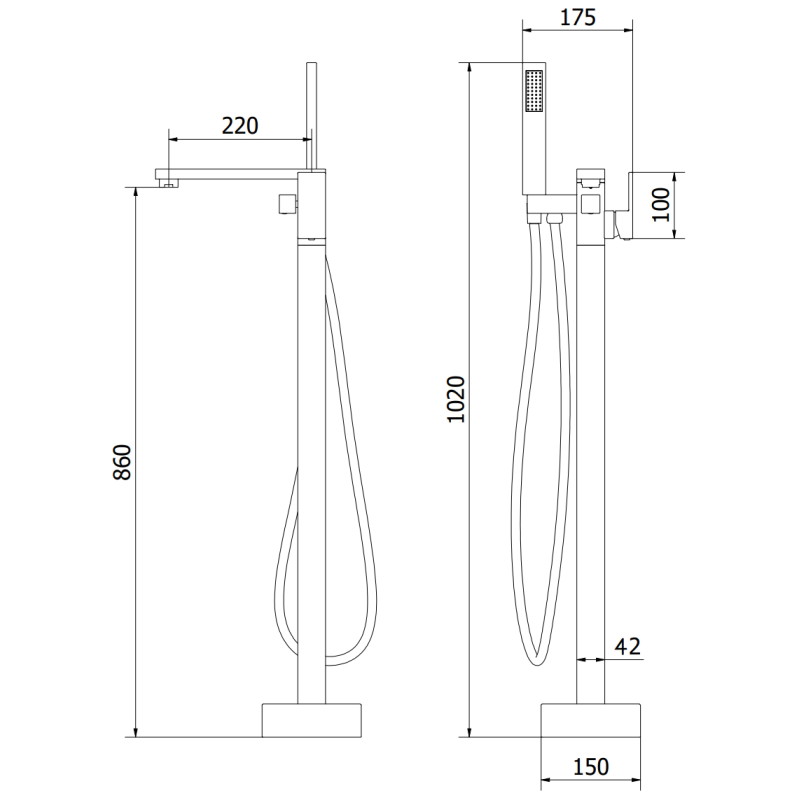 Mexen Urano freestanding bathtub faucet, gold - 75233-50