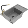 Mexen Elias 1-compartment granite sink with a drip tray and kitchen mixer tap Flora, Grey - 6511-71-670401-57-B
