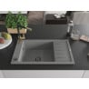 Mexen Elias 1-bowl granite sink with drainer and Flora kitchen faucet, gray - 6511-71-670401-57-B
