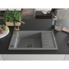 Mexen Elias granite kitchen sink single-bowl with drainer and Flora kitchen faucet, gray - 6511-71-670401-57-B