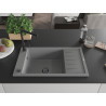 Mexen Elias 1-bowl granite sink with drainer and Flora kitchen faucet, gray - 6511-71-670401-70-B