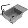Mexen Elias 1-bowl granite sink with drainer and Flora kitchen tap, grey - 6511-71-670401-70-B