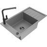 Mexen Elias 1-compartment granite sink with a drip tray and kitchen mixer tap Flora, Grey - 6511-71-670401-70-B