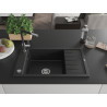 Mexen Elias granite kitchen sink 1-bowl with drainer and Flora kitchen faucet, black/silver metallic - 6511-73-670401-07