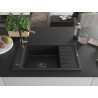 Mexen Elias single-bowl granite sink with drainer and Flora kitchen faucet, black/silver metallic - 6511-73-670401-57-B