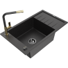 Mexen Elias 1-bowl granite sink with drainer and Flora kitchen faucet, black/silver metallic - 6511-73-670401-57-B
