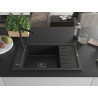 Mexen Elias granite kitchen sink 1-bowl with drainer and Flora kitchen faucet, black/silver metallic - 6511-73-670401-70-B