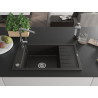 Mexen Elias granite kitchen sink 1-compartment with drainer and Flora kitchen faucet, black/gold metallic - 6511-75-670401-00