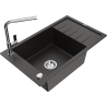 Mexen Elias granite kitchen sink 1-bowl with drainer and kitchen faucet Flora, black/golden metallic - 6511-75-670401-00