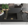 Mexen Elias granite sink 1-chamber with drainer and kitchen faucet Flora, black/gold metallic - 6511-75-670401-57-G
