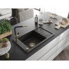 Mexen Elias granite sink 1-chamber with drainer and kitchen faucet Flora, black/gold metallic - 6511-75-670401-57-G
