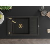 Mexen Elias granite sink 1-chamber with drainer and kitchen faucet Flora, black/gold metallic - 6511-75-670401-57-G