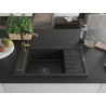 Mexen Elias 1-bowl granite sink with drainer and Flora kitchen faucet, black/gold metallic - 6511-75-670401-57-B