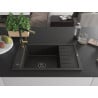 Mexen Elias granite sink 1-bowl with drainer and Flora kitchen tap, black/golden metallic - 6511-75-670401-57-B