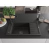 Mexen Elias 1-bowl granite sink with drainer and Flora kitchen faucet, black/gold metallic - 6511-75-670401-70-B