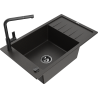 Mexen Elias 1-bowl granite sink with drainer and Flora kitchen faucet, black/gold metallic - 6511-75-670401-70-B