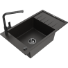 Mexen Elias 1-compartment granite sink with a drip tray and kitchen mixer tap Flora, Black/Gold metallic - 6511-75-670401-70-B
