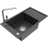 Mexen Elias granite kitchen sink 1-bowl with drainer and kitchen faucet Flora, black speckled - 6511-76-670401-00