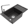 Mexen Elias granite kitchen sink, single bowl with drainer and Flora kitchen faucet, black speckled - 6511-76-670401-00