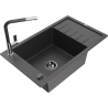 Mexen Elias 1-compartment granite sink with a drip tray and kitchen mixer tap Flora, spotted black - 6511-76-670401-07-B