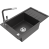 Mexen Elias 1-compartment granite sink with a drip tray and kitchen mixer tap Flora, spotted black - 6511-76-670401-08