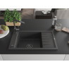 Mexen Elias granite sink 1-bowl with drainer and Flora kitchen faucet, black speckled - 6511-76-670401-08-B
