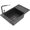 Mexen Elias 1-compartment granite sink with a drip tray and kitchen mixer tap Flora, spotted black - 6511-76-670401-08-B