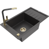 Mexen Elias granite kitchen sink with drainer and Flora kitchen faucet, black speckled - 6511-76-670401-57-G