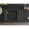 Mexen Elias granite kitchen sink 1-bowl with drainer and Flora kitchen faucet, black speckled - 6511-76-670401-57-B