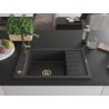 Mexen Elias 1-bowl granite sink with drainer and Flora kitchen tap, speckled black - 6511-76-670401-75-G
