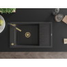 Mexen Elias 1-bowl granite sink with drainer and Flora kitchen faucet, black speckled - 6511-76-670401-75-G