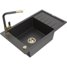 Mexen Elias 1-bowl granite sink with drainer and Flora kitchen faucet, black speckled - 6511-76-670401-75-G