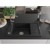 Mexen Elias granite sink 1-bowl with drainer and Flora kitchen tap, black - 6511-77-670401-00