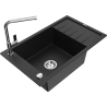 Mexen Elias 1-compartment granite sink with a drip tray and kitchen mixer tap Flora, Black - 6511-77-670401-00