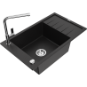 Mexen Elias granite sink 1-bowl with drainer and Flora kitchen faucet, black - 6511-77-670401-00